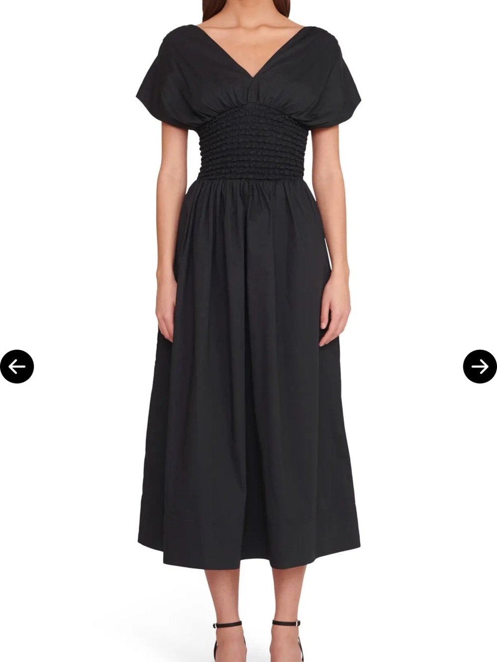 STAUD Black V-Neck Smocked-Waist Maxi Dress size large